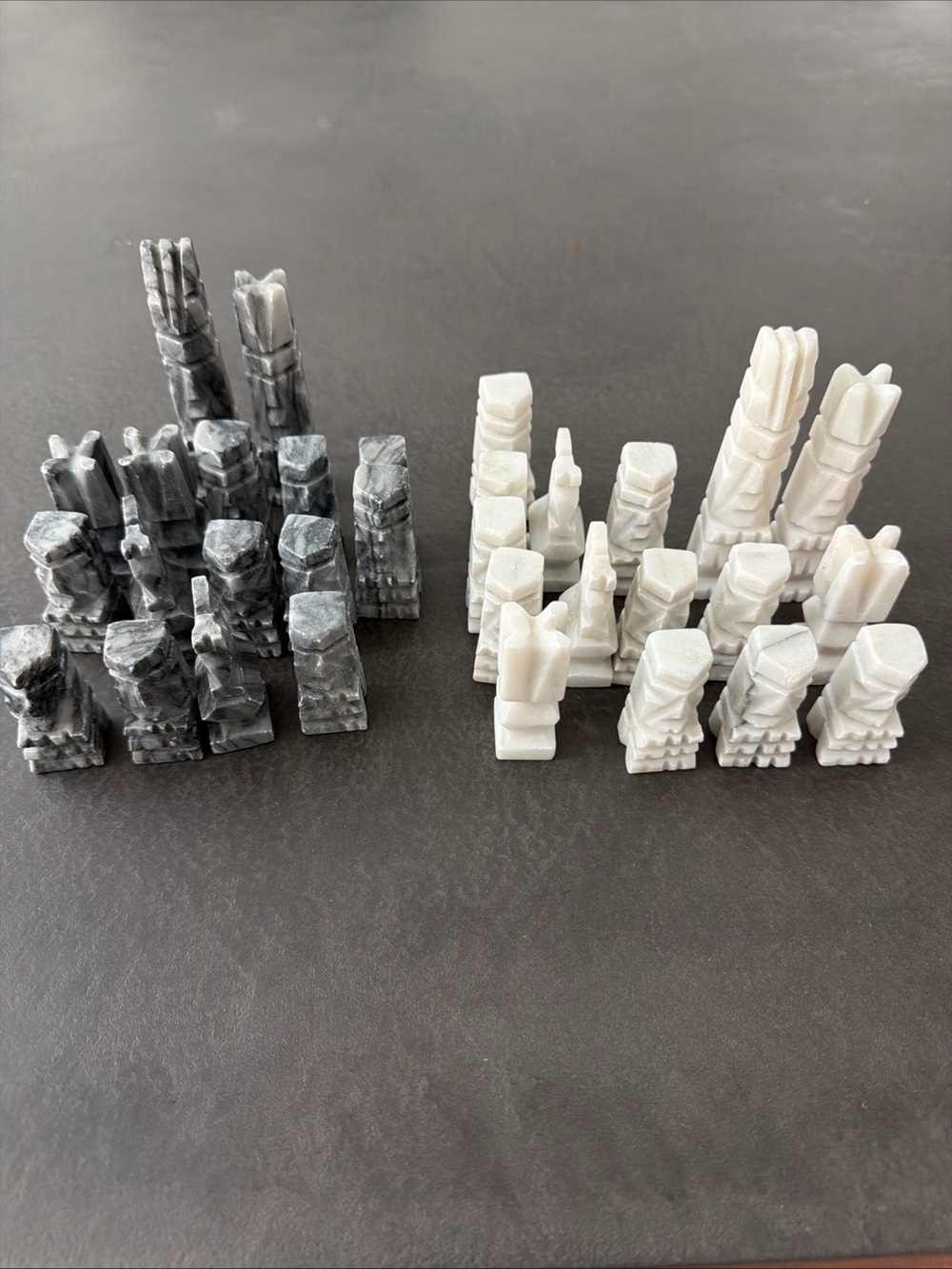 Vintage Marble Chess Piece Set - White and Gray
